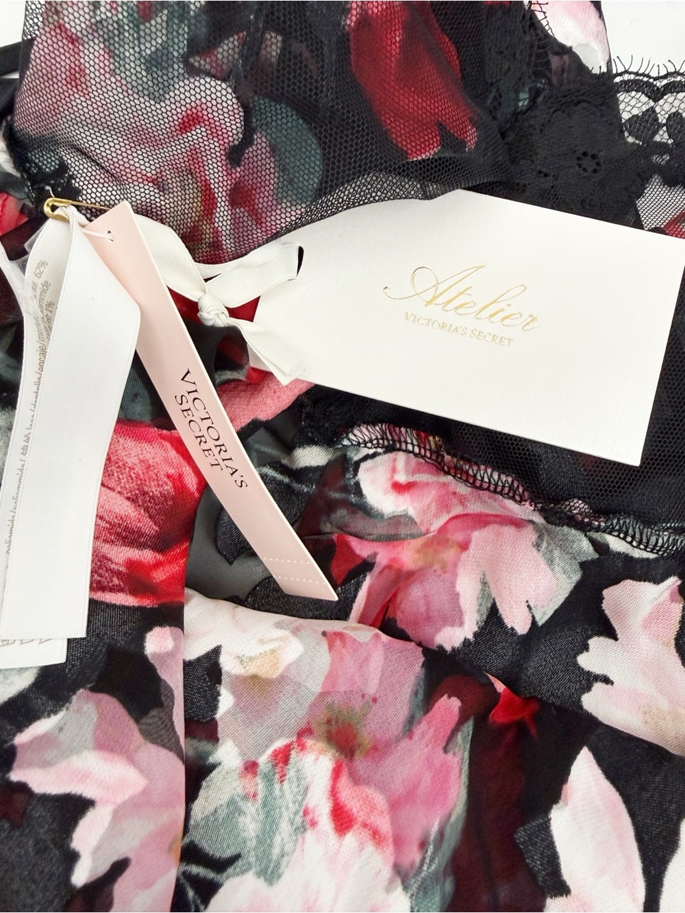 Victoria’s Secret Atelier Noir Burnout Satin Silk Plunge Gown Maxi Slip Chemise - Picture 11 of 14